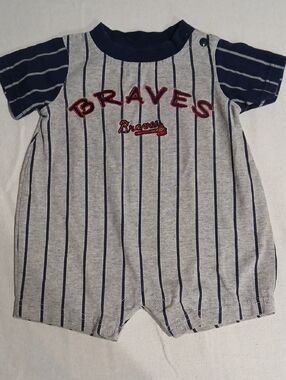 Braves Striped Baby One-Piece Romper in Gray and Navy